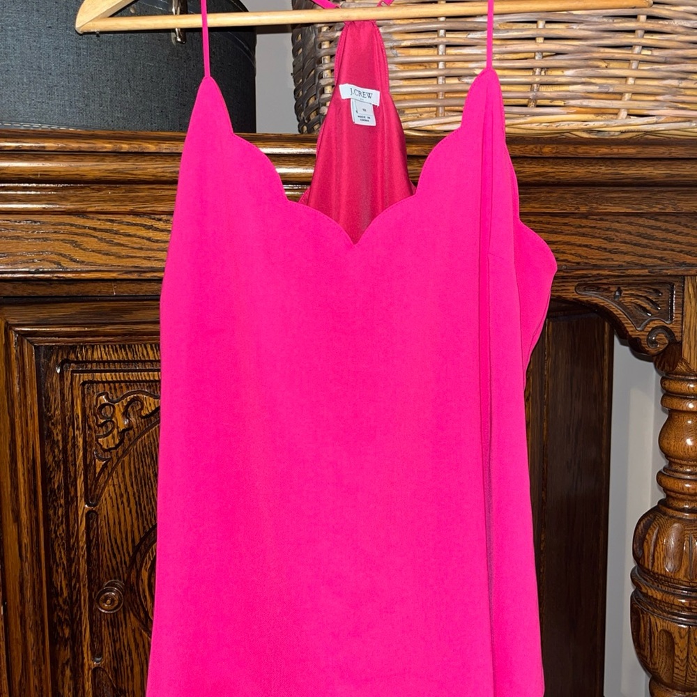 J. Crew Hot Pink Scallop-Edge Cami adjustable straps